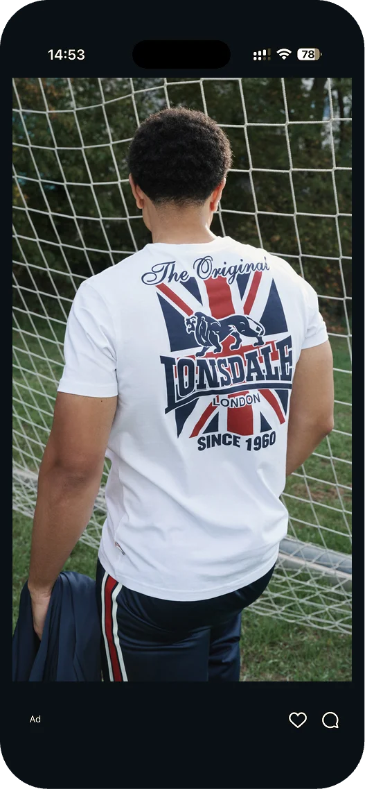 Lonsdale story ad: white T-shirt with a large Lonsdale London back print