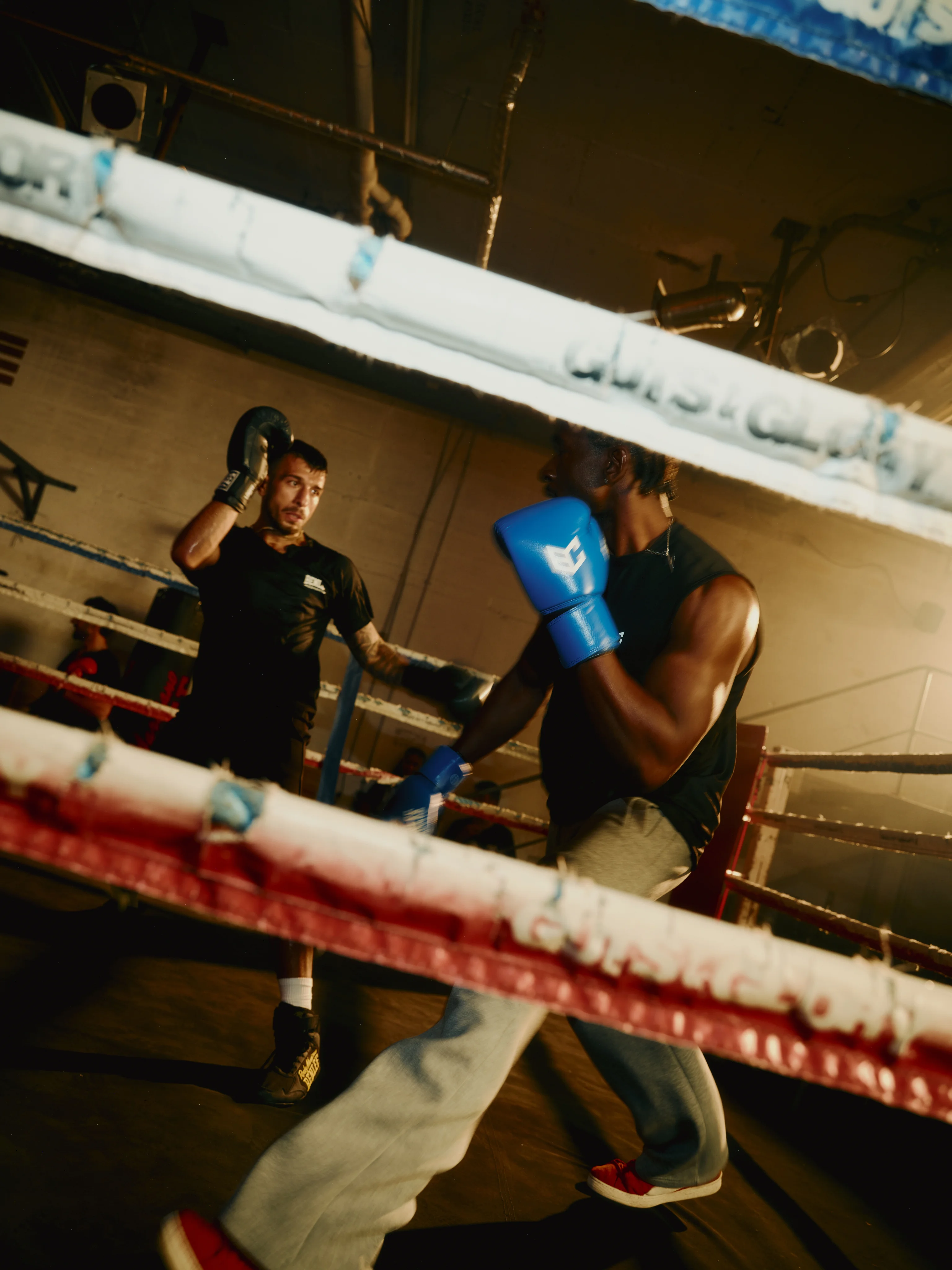 Sparring seen through the ring ropes