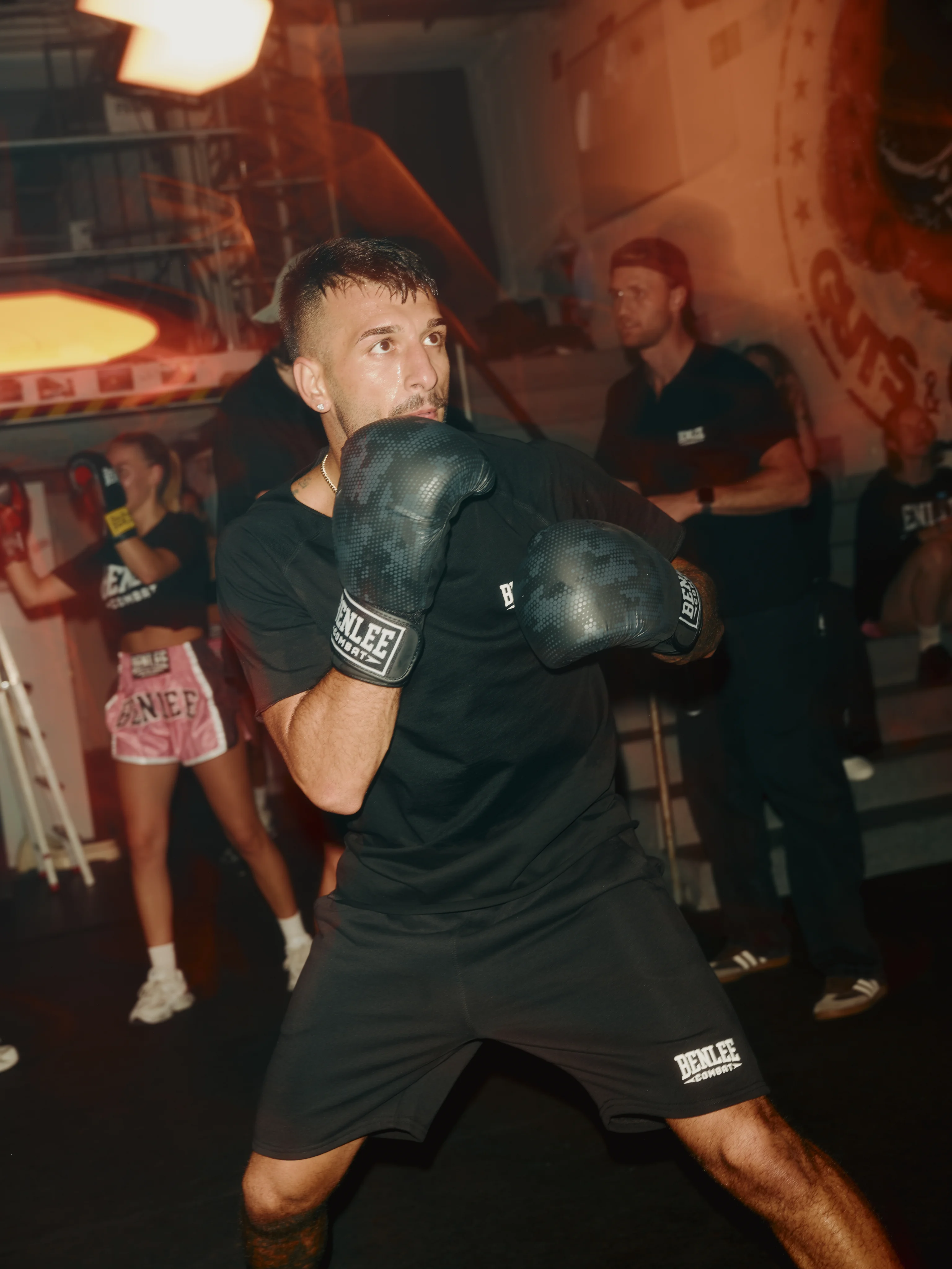 Boxer shadowboxing during the community training