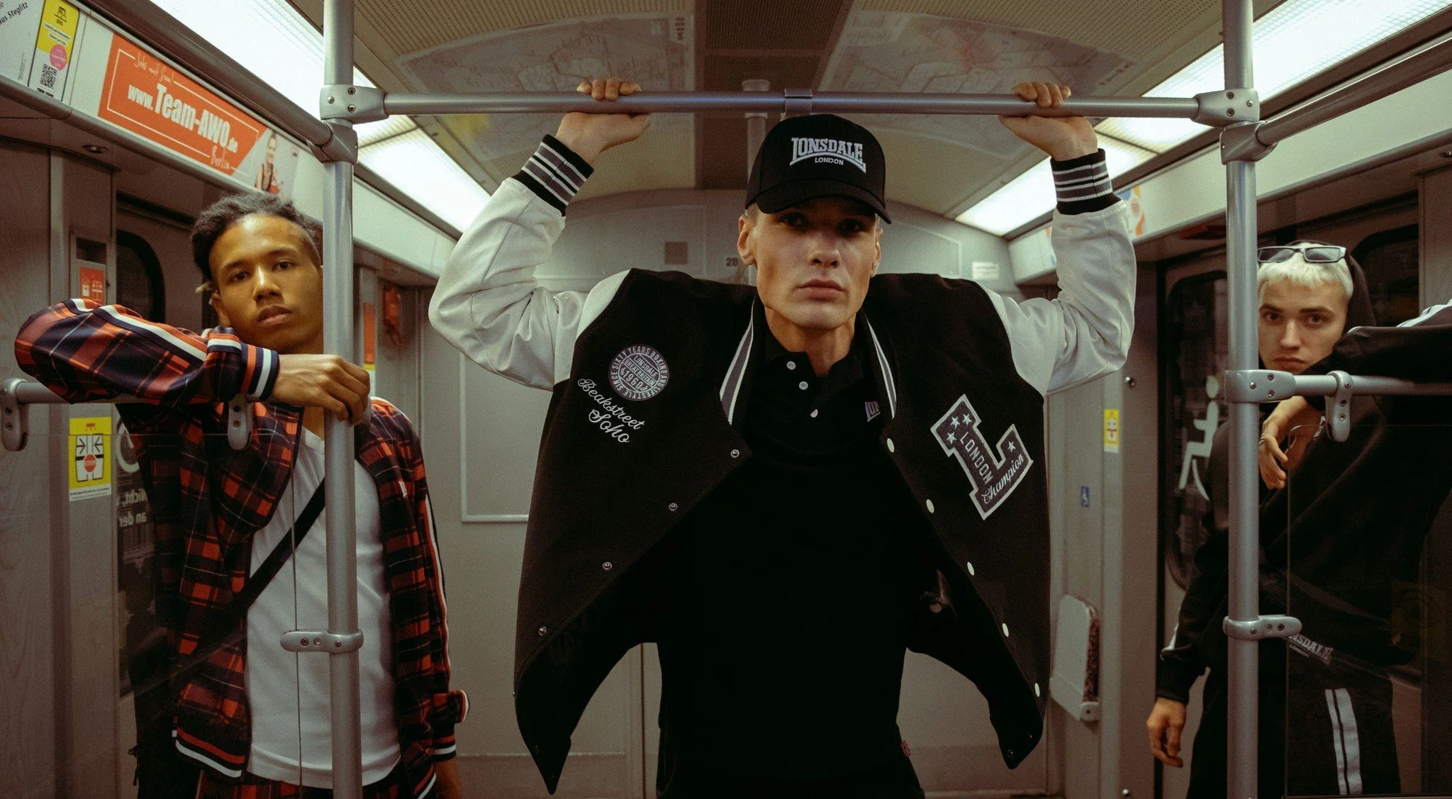 Lonsdale London campaign: three models in a subway car