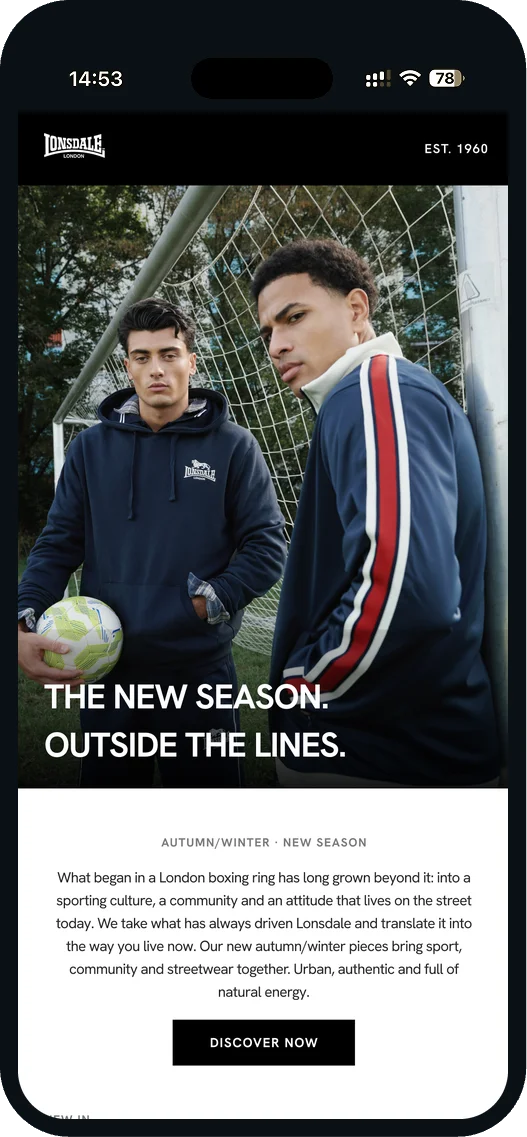 Lonsdale launch email: “The new season. Outside the lines.”