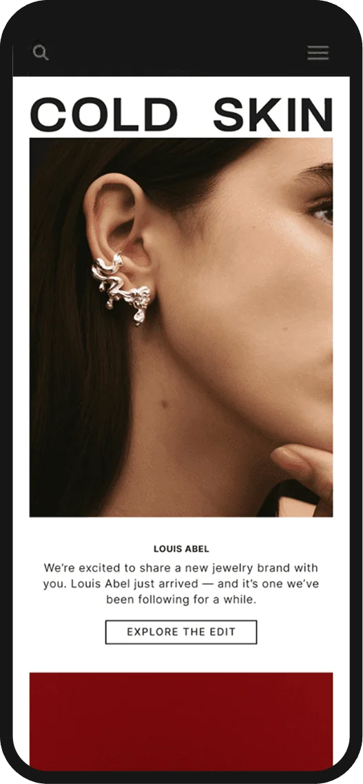 Cold Skin newsletter introducing the jewelry brand Louis Abel