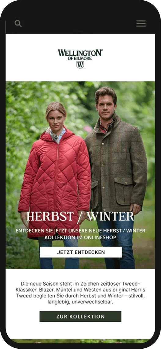 Wellington of Bilmore newsletter introducing the fall/winter collection