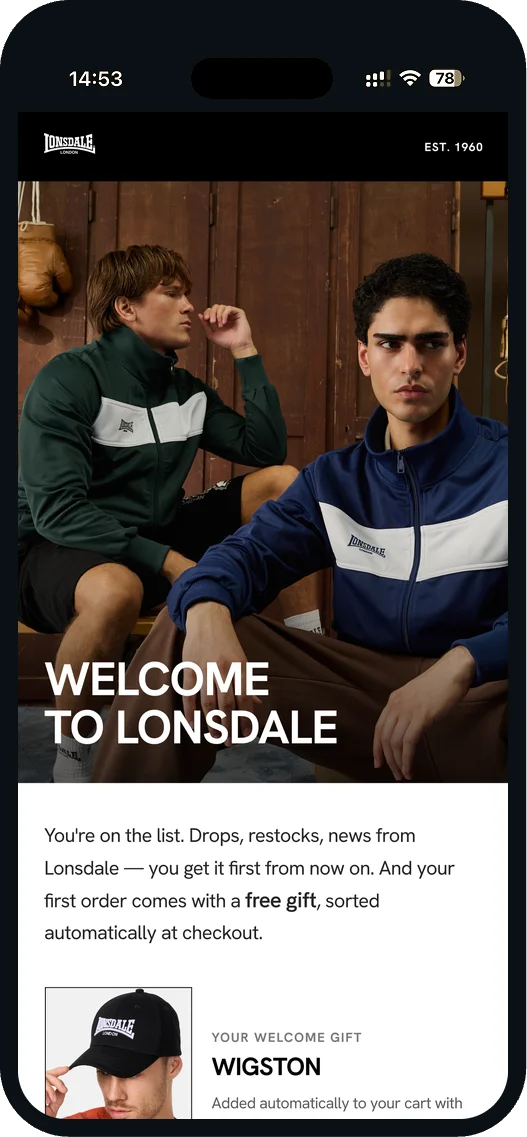 Lonsdale welcome email: “Welcome to Lonsdale”