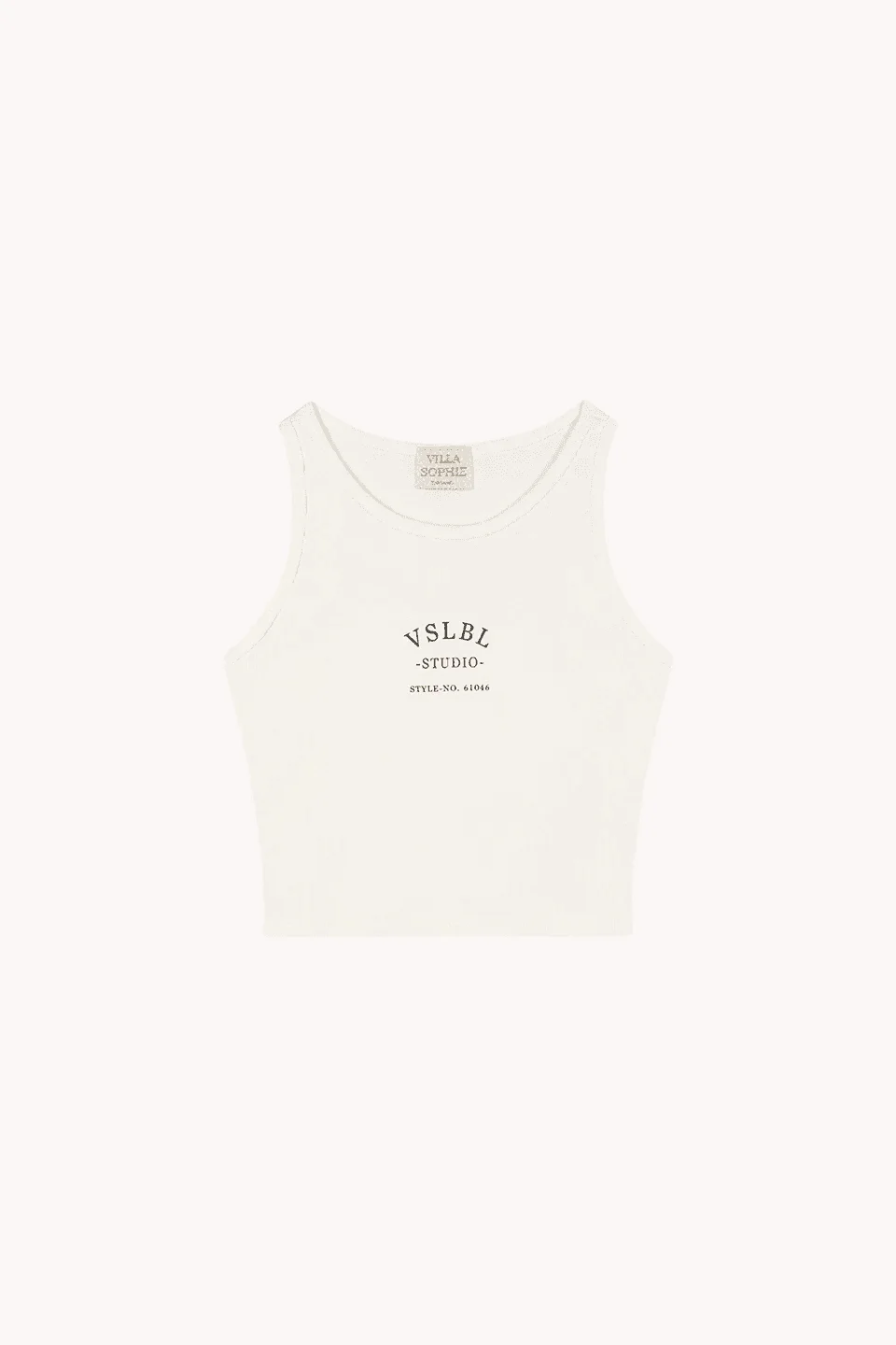 White tank top with VSLBL Studio print
