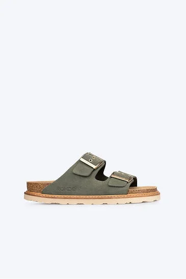 Olive two-strap suede sandal