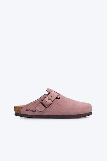 Pink suede clog with buckle