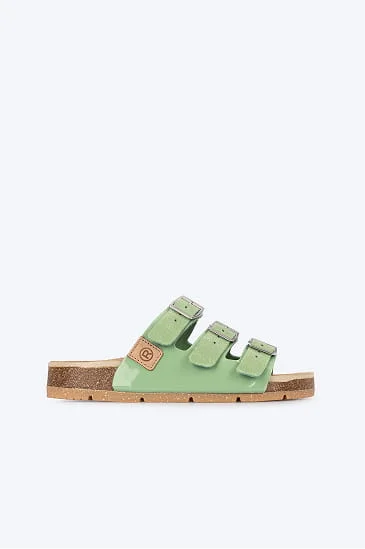 Green three-strap sandal