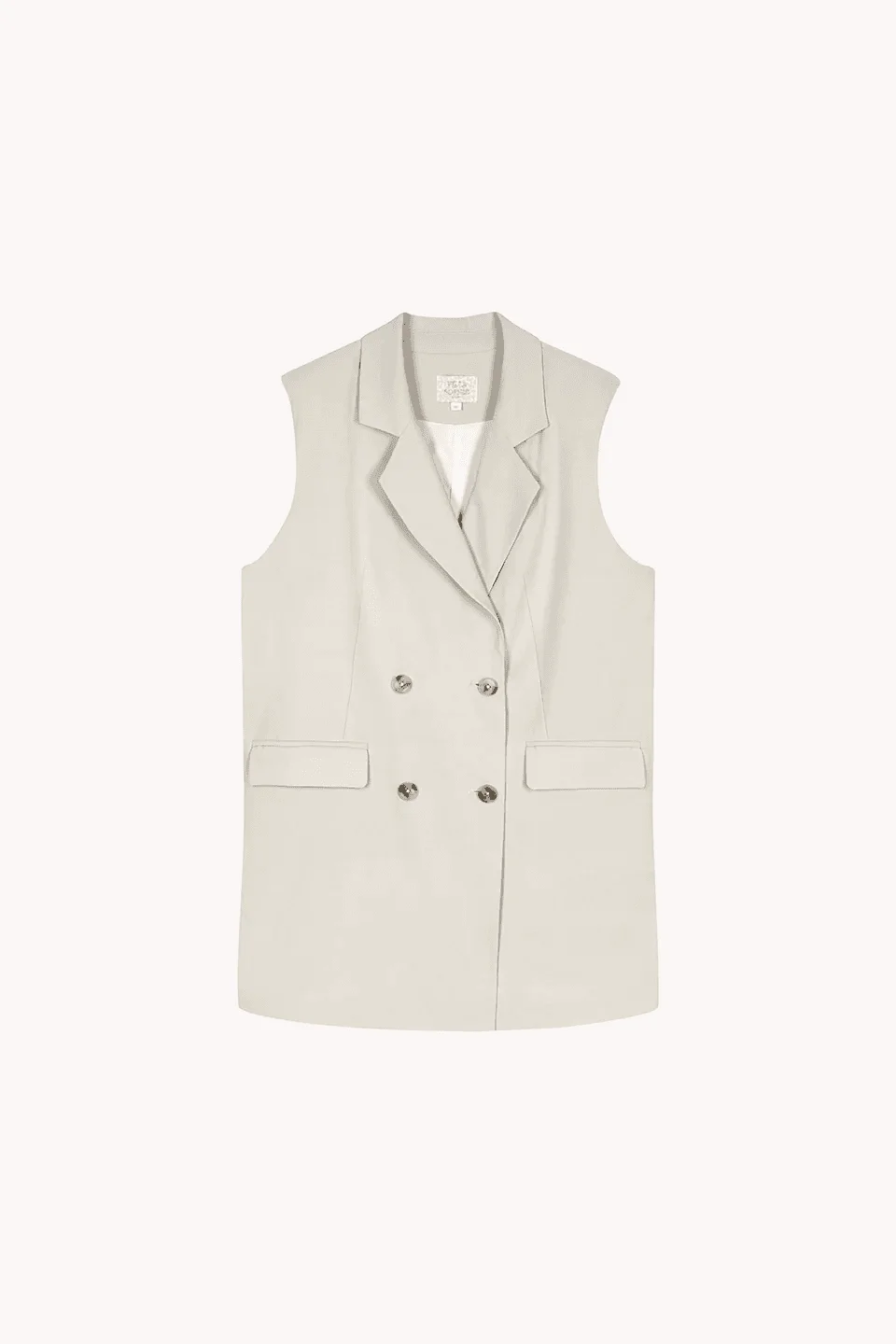 Beige double-breasted sleeveless blazer