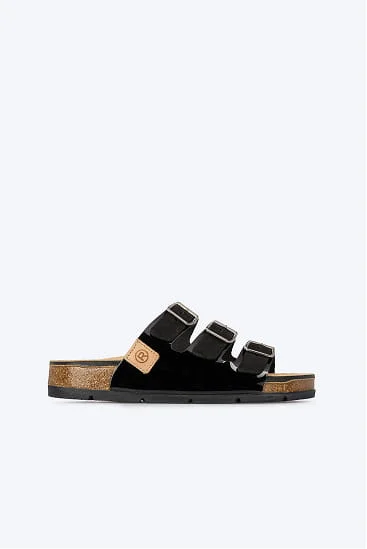 Black three-strap sandal