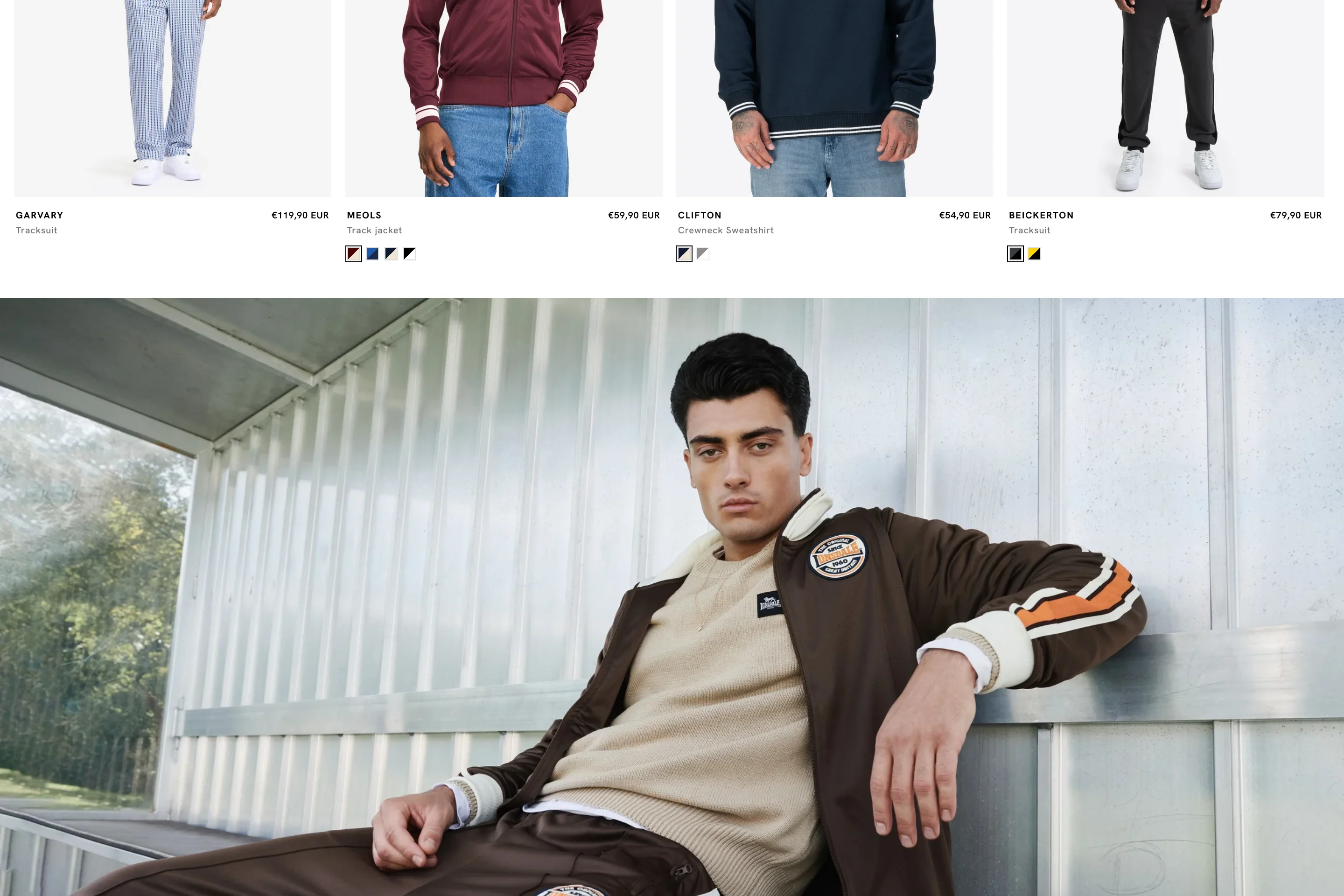 Lonsdale product page with product recommendations and a campaign image below