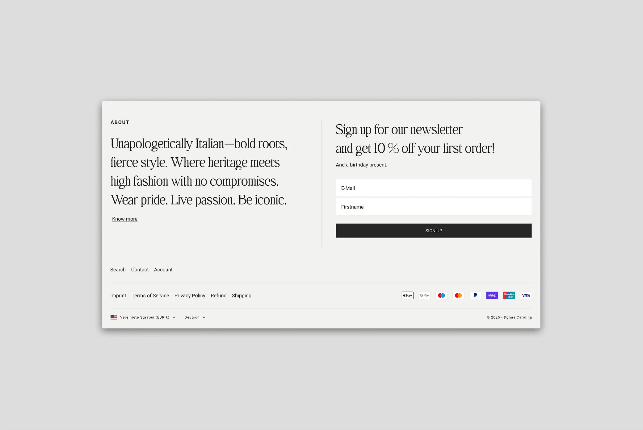 Newsletter sign-up and about section