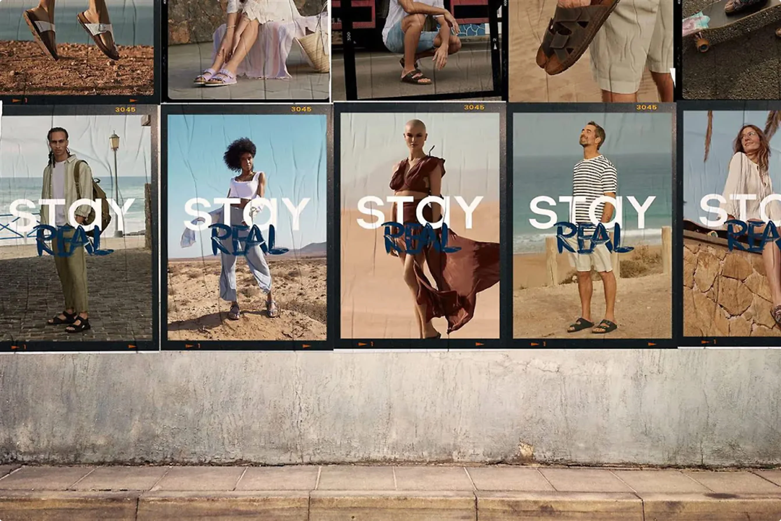 STAY REAL campaign posters on a wall.