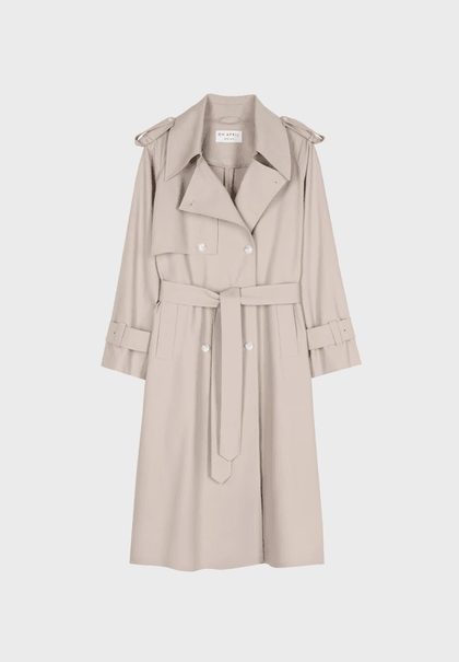 Beige belted trench coat with logo tag