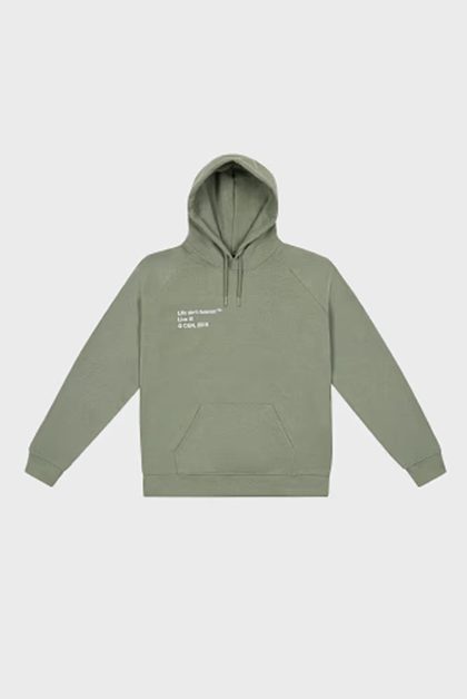 Sage green hoodie with minimalist text print