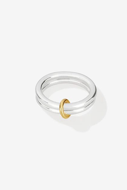 Silver ring with gold accent band