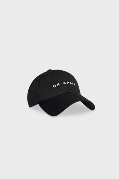 Black baseball cap with “OH APRIL” embroidery