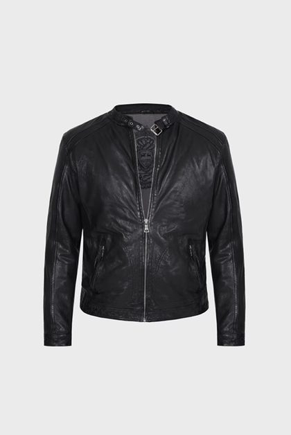 Black leather jacket with dark grey detail