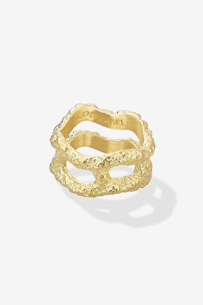 Gold ring with textured detail and “LOUIS ABEL” engraving