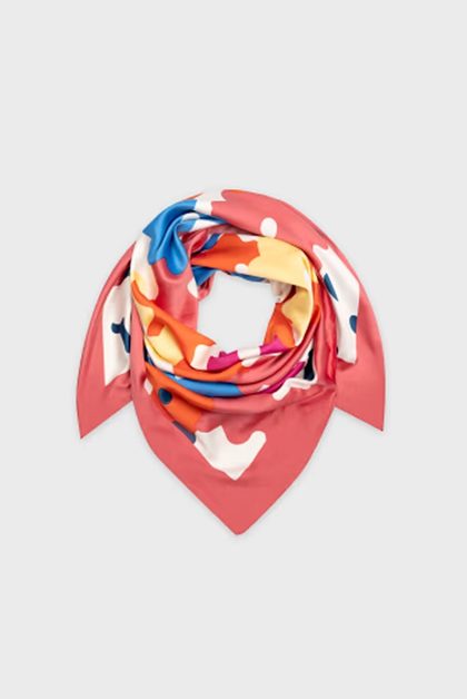Pink silk scarf with colorful abstract print