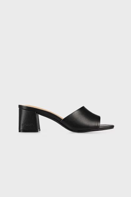 Black heeled slide sandal