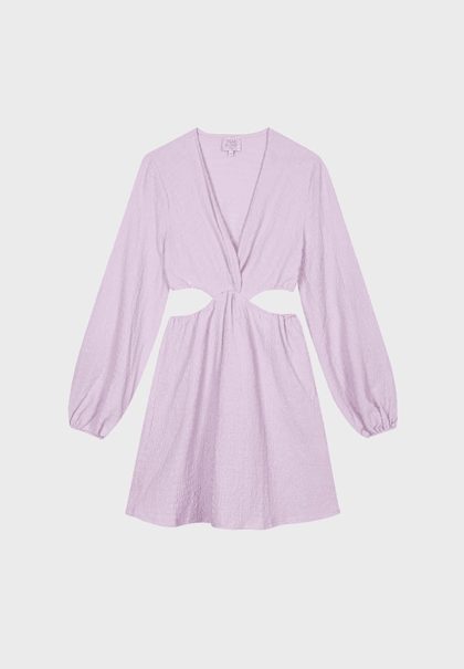 Lavender textured dress with cutout detail