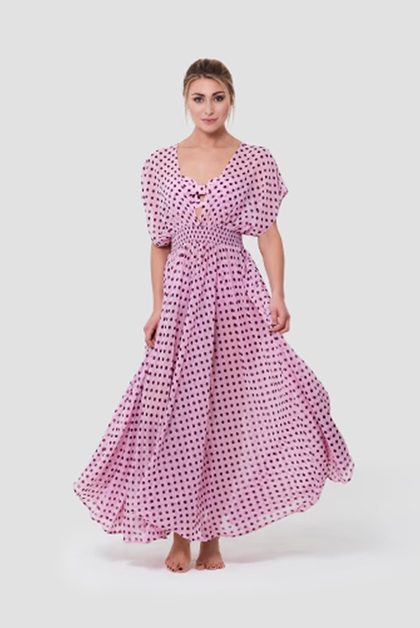 Pink polka dot maxi dress