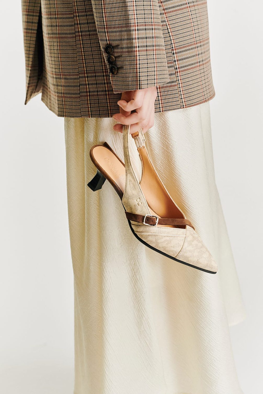 Slingback shoe with plaid jacket detail
