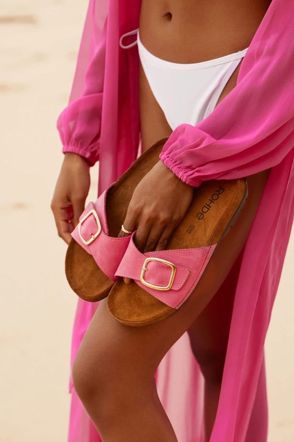 Pink Rohde sandals with gold buckles